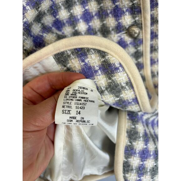 Vintage Tweed Jacket by Koret Purple Beige XL Academia Preppy Wool Blend - Picture 3 of 4